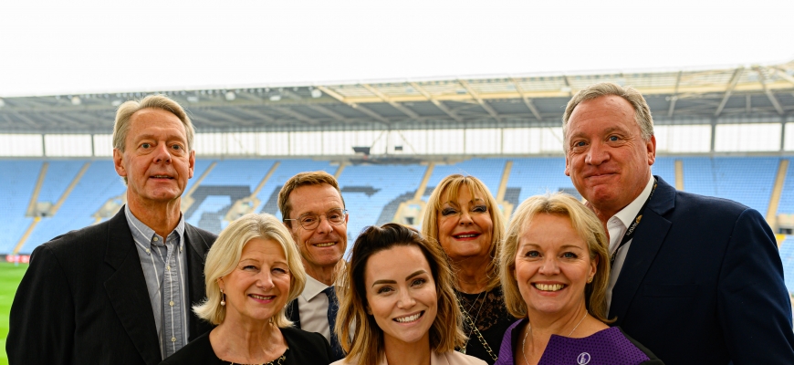 Back, from the left, Nick Eastwood (Wasps), West Midlands Mayor Andy Street, Judy Groves (Rigby Group), Derek Richardson (Wasps). Front, from the left, Sally Hall (Breast Cancer Haven), speaker Holly Matthews and Mary Rhodes (BBC presenter)